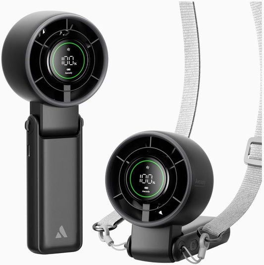 Aecooly Portable 3-in-1 Turbo Handheld Fan - USB Rechargeable Mini with 22H Cooling Time | Black