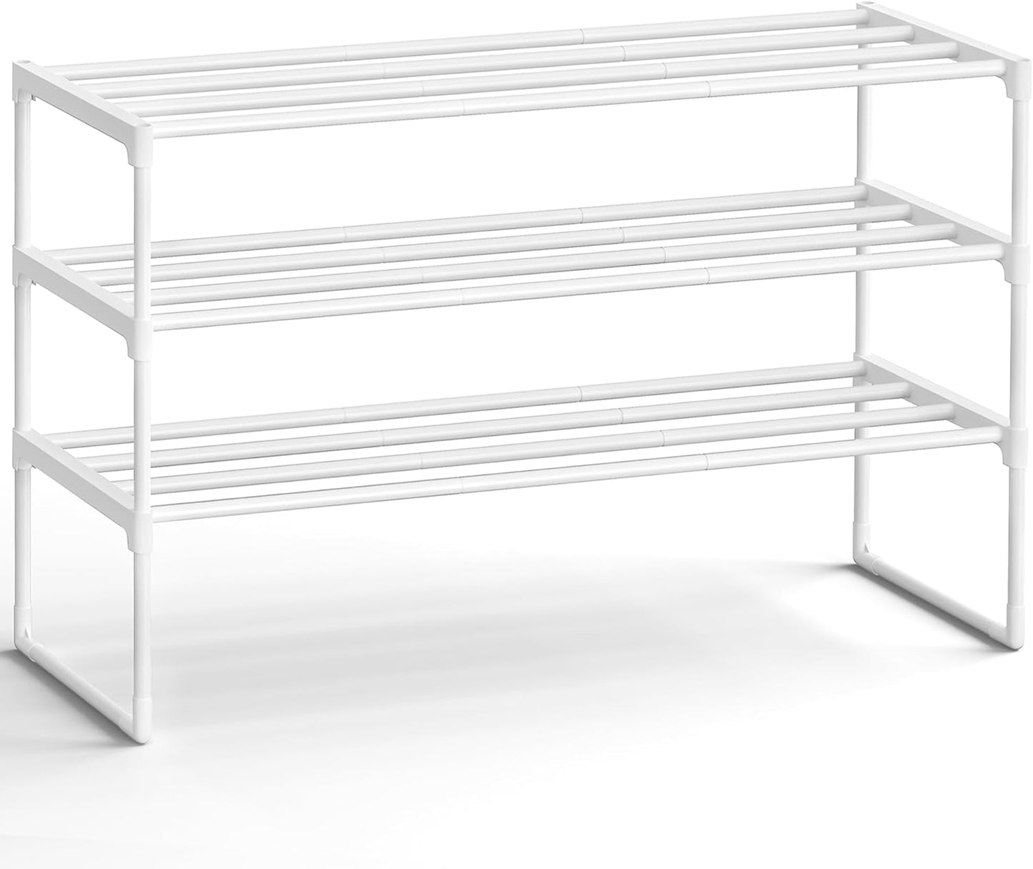 SONGMICS 3-Tier Shoe Rack - Stackable Metal Organizer for 16-20 Pairs | Pearl White, 11.8 x 36.2 x 21.7 Inches