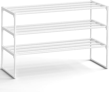 SONGMICS 3-Tier Shoe Rack - Stackable Metal Organizer for 16-20 Pairs | Pearl White, 11.8 x 36.2 x 21.7 Inches
