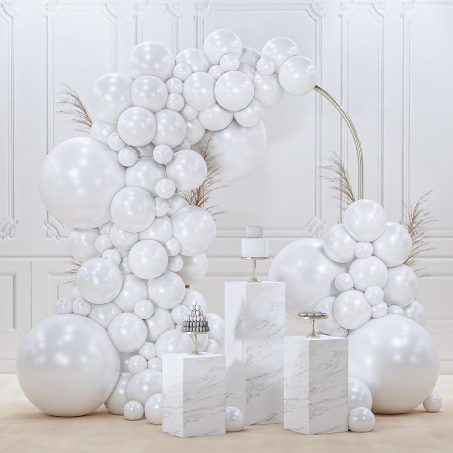 PartyWoo Pearl White Balloons - 145pcs Metallic Latex Balloon Arch Kit for Weddings & Celebrations | 5-12 Inch Sizes