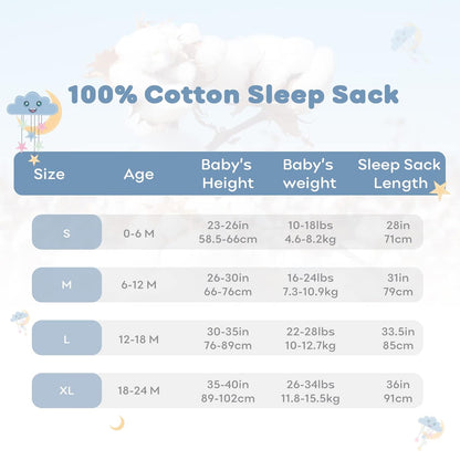 Yoofoss Baby Sleep Sack - 100% Organic Cotton Wearable Blanket | 0-6 Months, 2-Way Zipper, 3 Pack