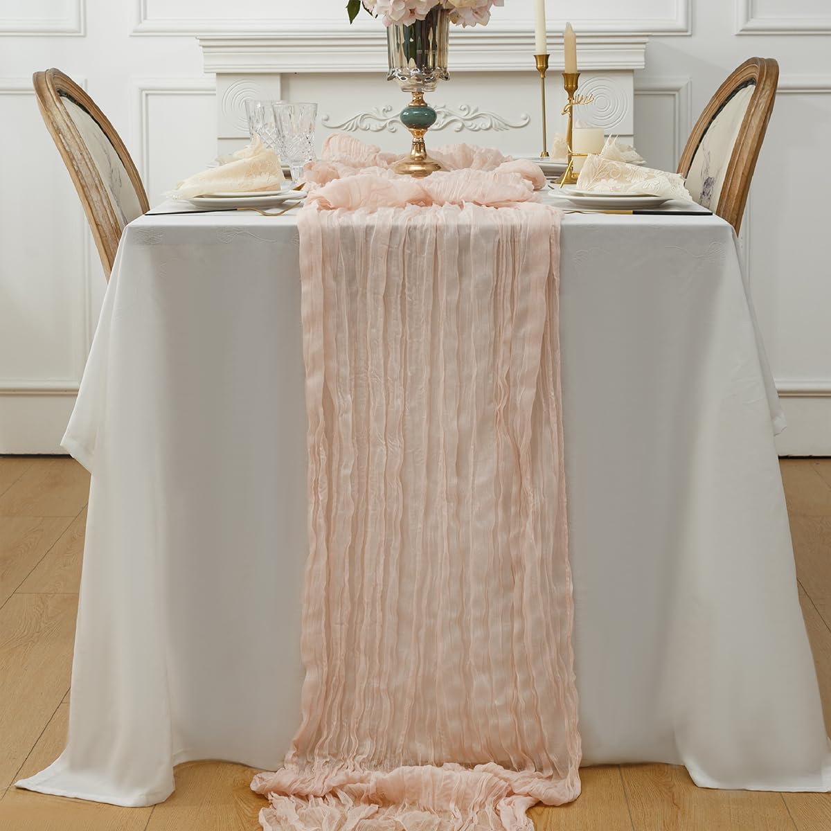 Regine Switzerland Cheesecloth Table Runner - Dusty Pink 120 Inch for Boho Rustic Decor