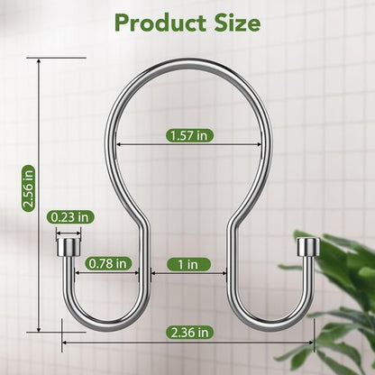 Goowin Shower Curtain Hooks, Simple Shower Curtain Rings, Sturdy Shower Curtain Hangers, Double Hook Shower Curtain Hooks, Smooth Gliding Metal Shower Hooks for Shower Curtain (Chrome, 12 Pack)