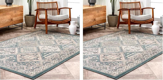 nuLOOM 3x5 Becca Traditional Tiled Area Rug - Faded Blue Design, Stain Resistant | Perfect for Any Room