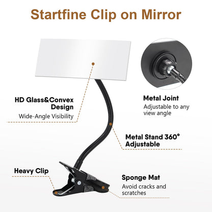 Skiennix Clip-On Security Mirror - Convex Desk Rear View Mirror with Flexible Gooseneck | 6.69"x2.95" Frameless