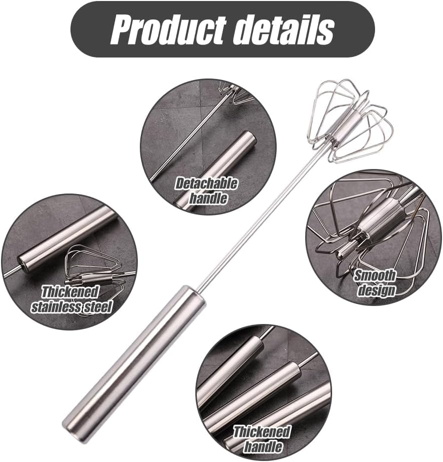 Skiennix Stainless Steel Egg Whisk - 2025 Upgrade Hand Push Blender & Milk Frother | 10-Inch Silver