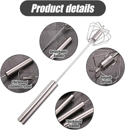 Skiennix Stainless Steel Egg Whisk - 2025 Upgrade Hand Push Blender & Milk Frother | 10-Inch Silver