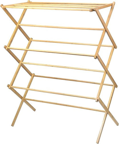 HOME IT Wooden Clothes Drying Rack - Collapsible Bamboo Laundry Rack for Efficient Drying - Heavy Duty & Pre-Assembled