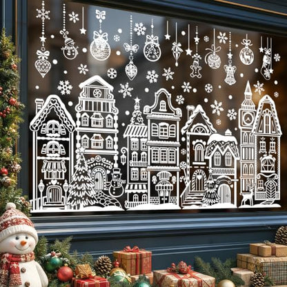 Christmas Window Clings Decals - White House Glass Stickers, Reusable Holiday Decor - Variation: No Adhesive