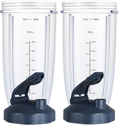 Nutribullet Upgrade Blender Cups - 32oz Replacement Parts with Flip-Top To-Go Lids | 2 Pack