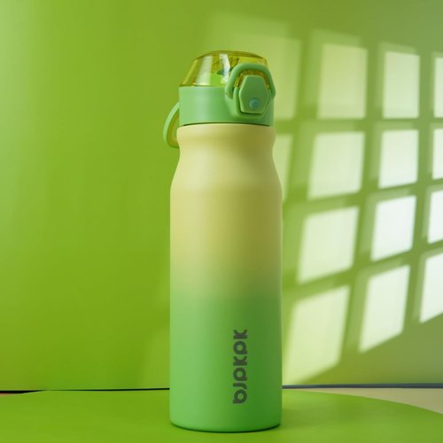 BJPKPK Stainless Steel Insulated Water Bottle - 25oz Reusable Thermal Flask with Straw Lid | Lime Color