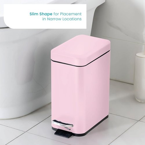 Home Zone Living 1.3 Gallon Stainless Steel Bathroom Trash Can - Slim Design with Lid & Step Pedal, Matte Pink
