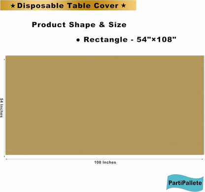 Skiennix Premium Disposable Gold Tablecloths - 3-Pack 54" x 108" Rectangle Covers for Parties & Events