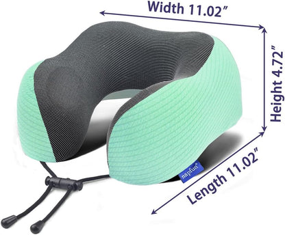 Napfun Neck Pillow - Memory Foam Travel Pillow with Pouch, Sleep Mask & Earplugs | Turquoise Striped Kit