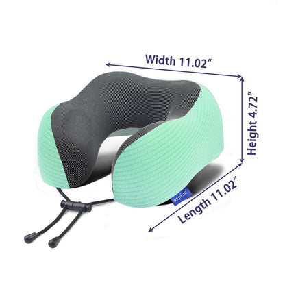 napfun Neck Pillow for Travel with Travel Pouch, Sleep Mask & Earplugs, Memory Foam Airplane Pillow for Headrest Sleep with Eyeshades, Plane Essentials with Eye Blindfold, Turquoise Striped Kit