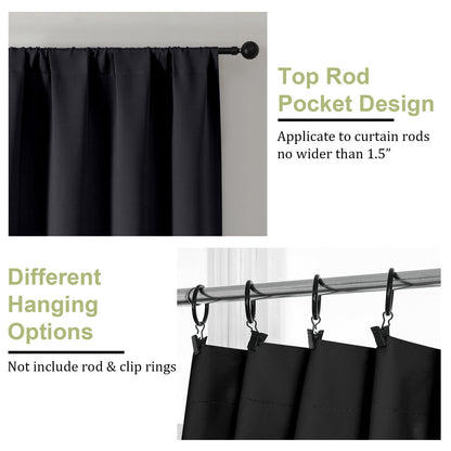 OWENIE Sally Blackout Curtains for Bedroom 63 Inch Length 2 Panels Set, Solid Thermal Insulated Room Darkening Rod Pocket Privacy Window Treatment Curtains Blackout Drapes, W40 x L63 Inch, Black