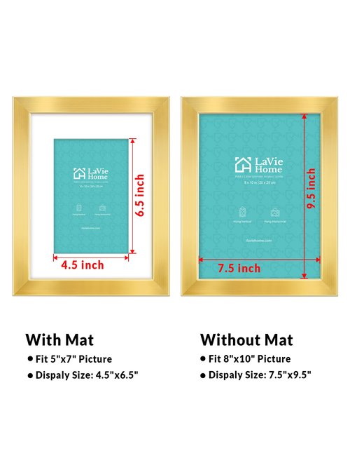 LaVie Home 8x10 Picture Frame Gold, 8 x 10 Frame with High Definition Plexiglass, Horizontal or Vertical Wall Wood Gallery Picture Frames Suitable for Picture Display, 1pc