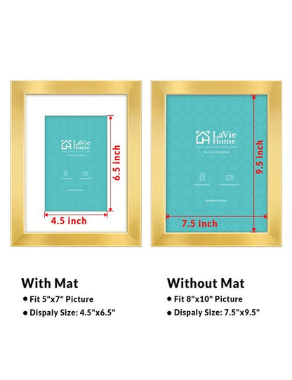LaVie Home 8x10 Picture Frame Gold, 8 x 10 Frame with High Definition Plexiglass, Horizontal or Vertical Wall Wood Gallery Picture Frames Suitable for Picture Display, 1pc