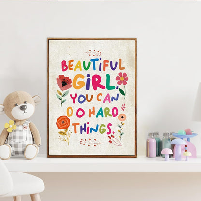 YEOION Inspirational Wall Art - Beautiful Girl You Can Do Amazing Things | Canvas with Metal Frame for Bedroom Decor