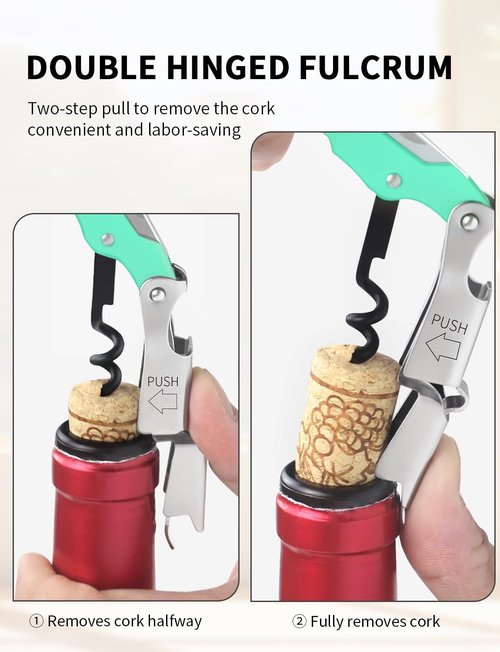 CORKAS Wine Key - Professional Handcrafted Heavy Duty Waiter Corkscrew, Compact Wine Opener with Double Hinged, Foil Cutter and Bottle Opener, Gifts for Servers, Sommelier, Bartenders - Light Green