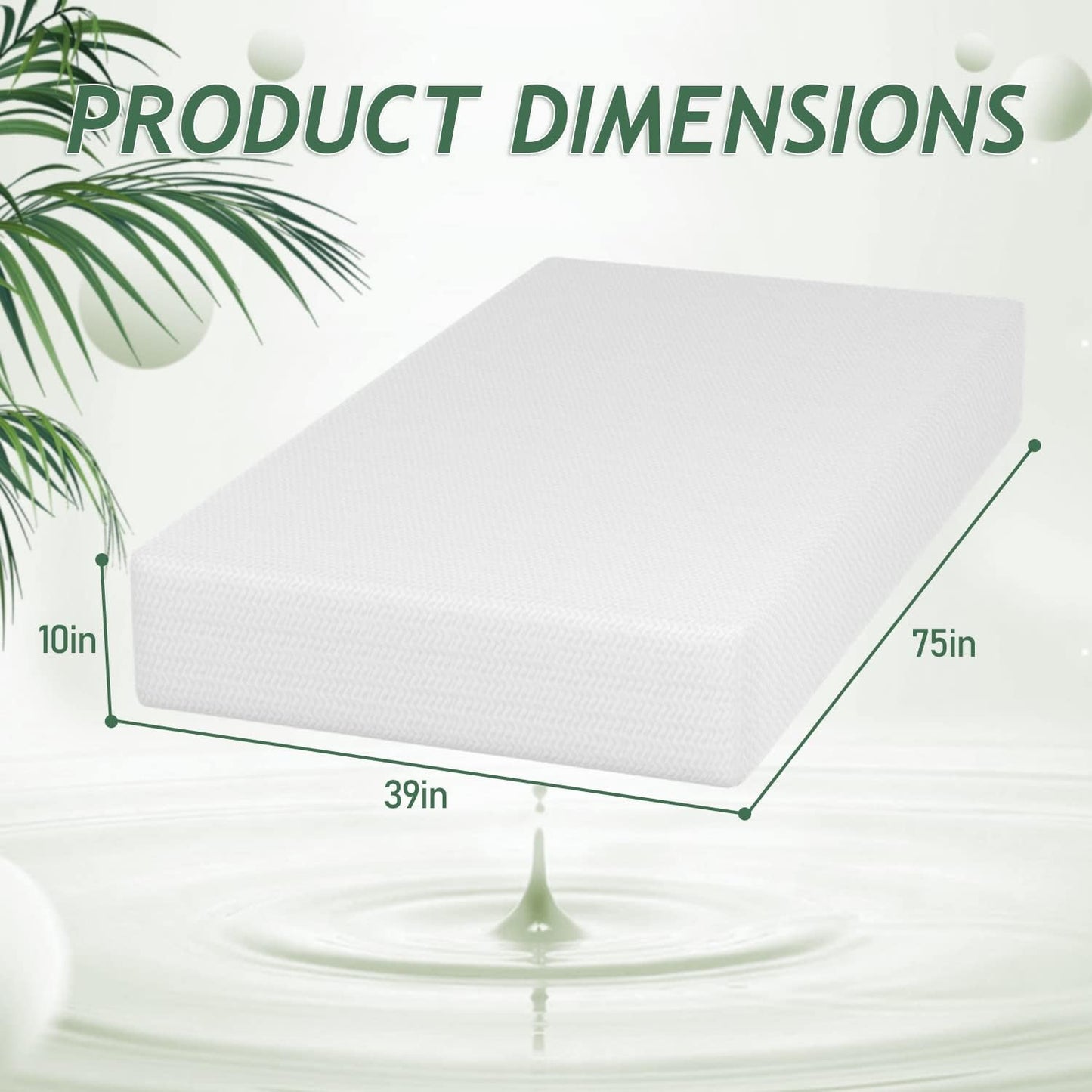 PayLessHere Twin Mattress - Green Tea Memory Foam, CertiPUR-US Certified, Medium-Firm, Removable Cover, Fiberglass Free