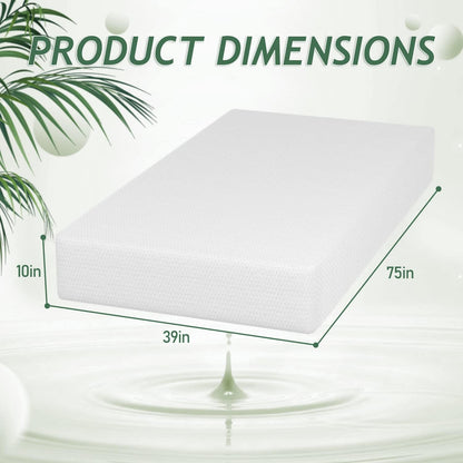 PayLessHere Twin Mattress - Green Tea Memory Foam, CertiPUR-US Certified, Medium-Firm, Removable Cover, Fiberglass Free