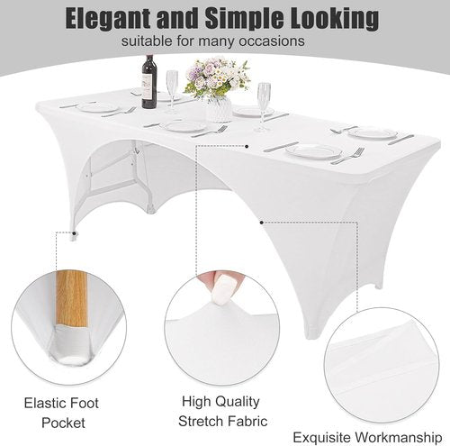 Fivenl Spandex Rectangle Tablecloths - 72 x 30 Inch White Stretch Covers for 6FT Tables | Washable & Fitted for Events