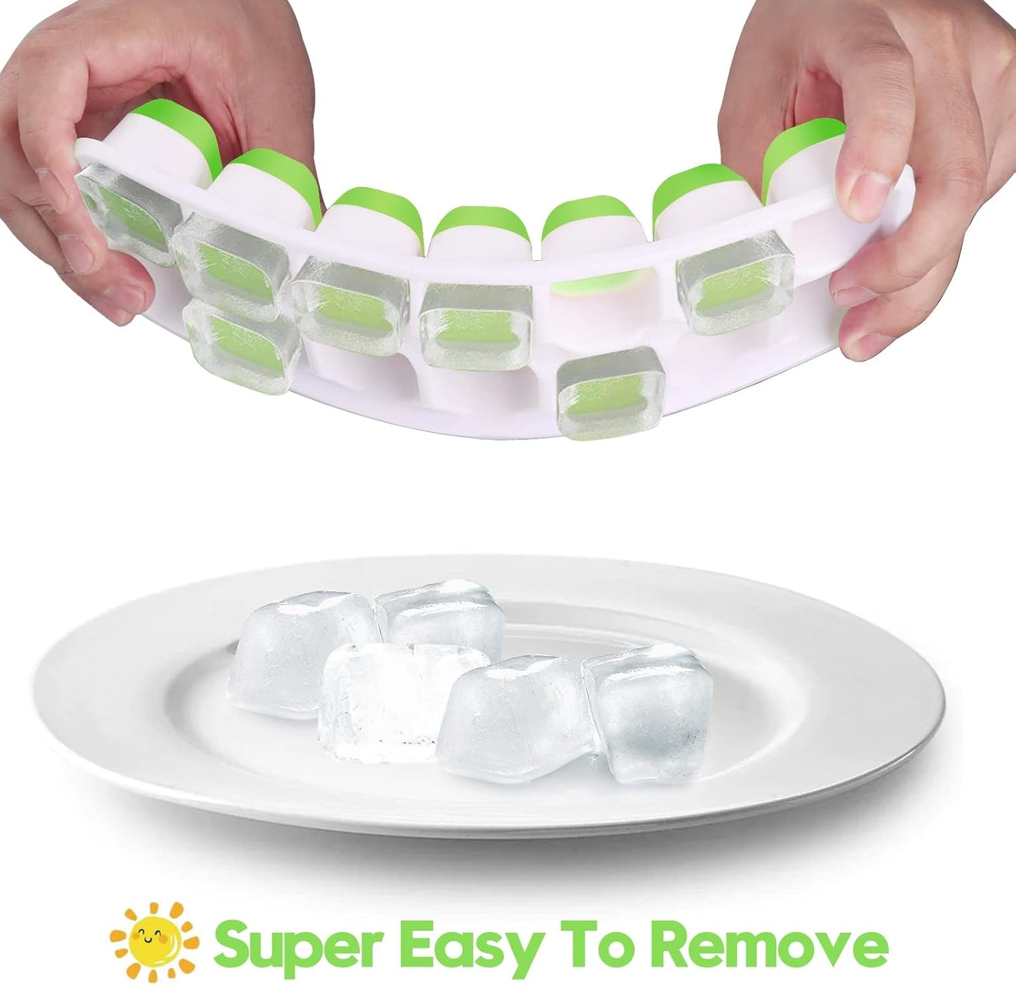 Skiennix Silicone Ice Cube Tray - 8 Pack Easy-Release & Flexible Design | Stackable with Spill-Resistant Lid (4 Blue + 4 Green)