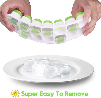 Skiennix Silicone Ice Cube Tray - 8 Pack Easy-Release & Flexible Design | Stackable with Spill-Resistant Lid (4 Blue + 4 Green)