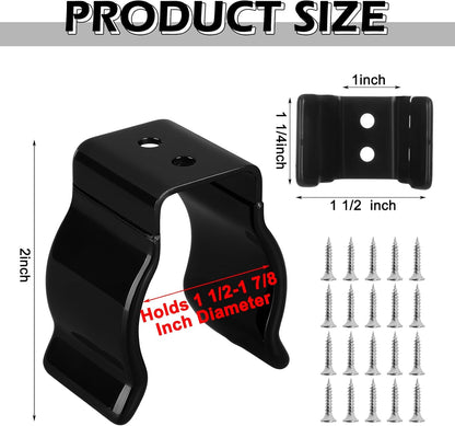 Skiennix 5-Pack Spring Clip Broom Holders - Durable U-Shape Steel Clips for 1.5-1.875 Inch Diameter | Black