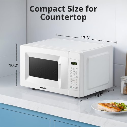 COMFEE' Countertop Microwave Oven - 0.7 Cu Ft, 700W, Sound On/Off & ECO Mode | Pearl White