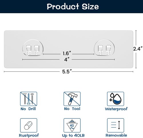 AKTECKE Shower Caddy - No Drill Adhesive Wall Hooks for Corner Organizer - Waterproof & Transparent