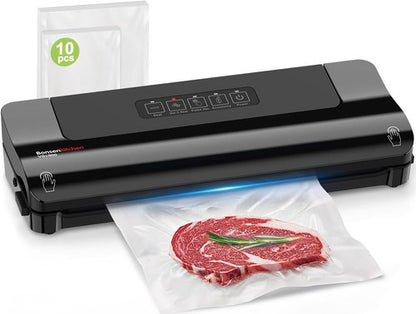 Bonsenkitchen Vacuum Sealer Machine - Multi-Functional Food Sealer with 10 Bags & Compact Design, Black