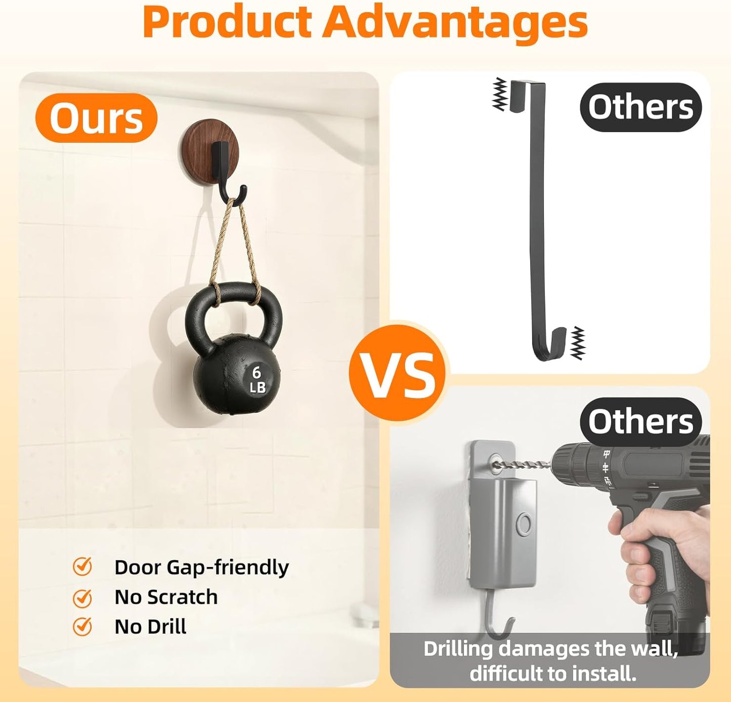 Upgraded Wreath Hanger by [Brand Name] - Suction Cup Hook for Doors & Windows | 2 Pack, Walnut Finish