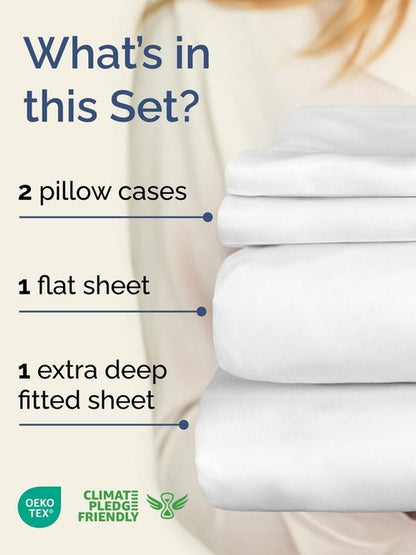 Extra Deep King Sheet Set by Comfy Hotel - 4-Piece Breathable Cooling Bed Sheets - Fits 18-24 Inch Mattresses - Ultra Soft, Wrinkle-Free, Fade-Resistant - Luxurious White Bedding