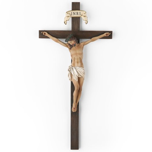 BC Catholic Crucifix Wall Cross, Jesus Christ Wall Decor for Home Altar, Religious Gift, 10" H Handmade Renaissance Sculpture by Buildclassic (Full Color New Version)