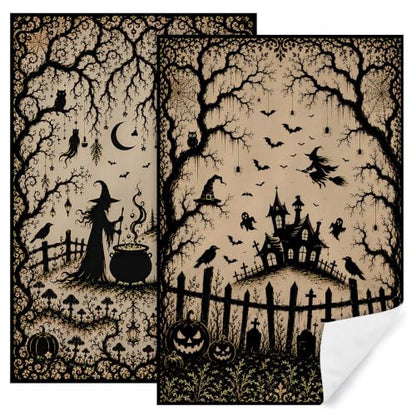 Halloween Kitchen Towels 2 Pack with Hanging Loop - Decorative & Absorbent