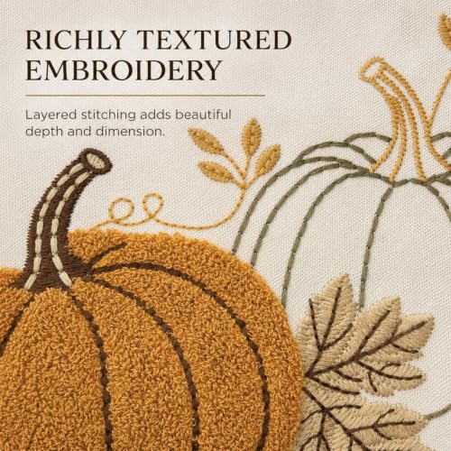 Berchaoki Embroidered Fall Lumbar Pillow Cover 12x20 Inches - Neutral Pumpkin Decor