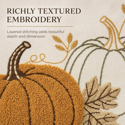 Berchaoki Embroidered Fall Lumbar Pillow Cover 12x20 Inches - Neutral Pumpkin Decor