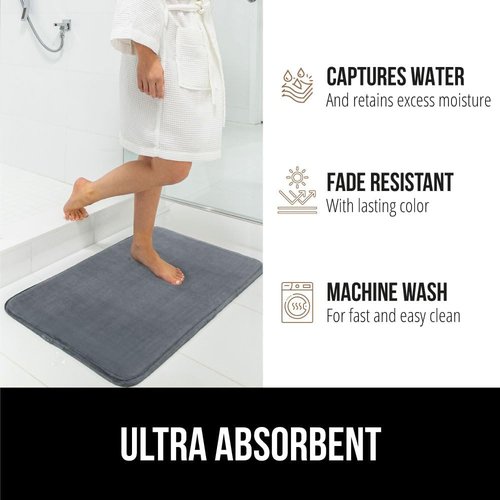GORILLA GRIP Memory Foam Bath Rug - Soft, Absorbent Velvet Mat | Durable, Machine Washable, 24x17 in Graphite Gray