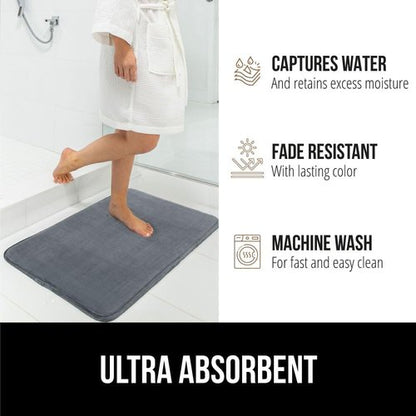 GORILLA GRIP Memory Foam Bath Rug - Soft, Absorbent Velvet Mat | Durable, Machine Washable, 24x17 in Graphite Gray