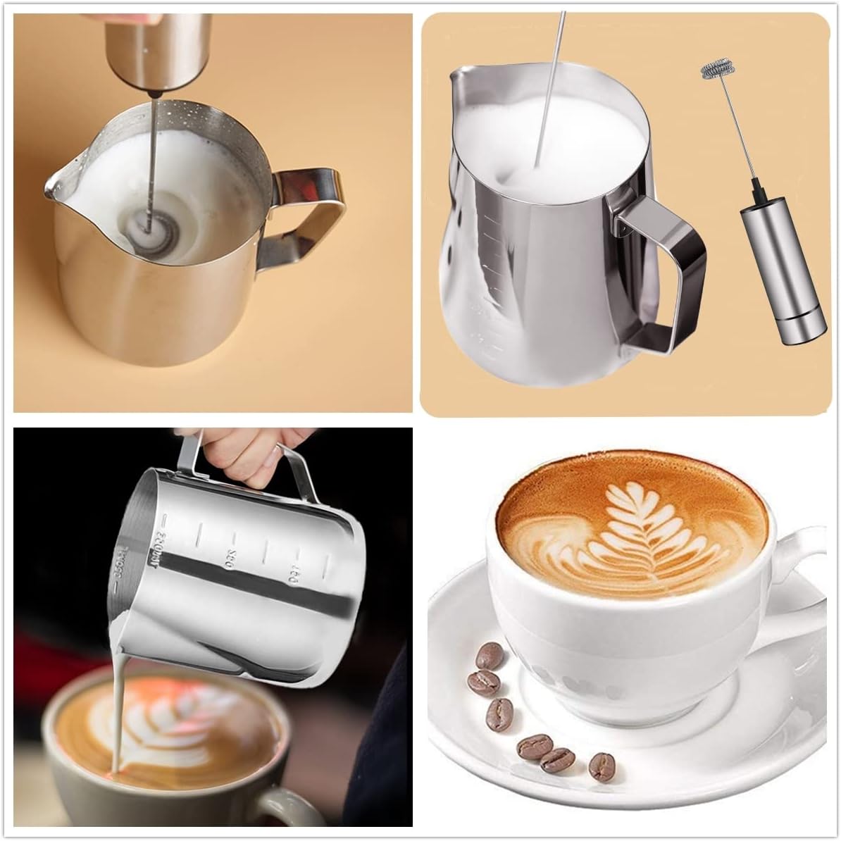 Skiennix Milk Frother - Handheld Battery Operated Coffee Foamer for Lattes & Cappuccinos | Stainless Steel Silver