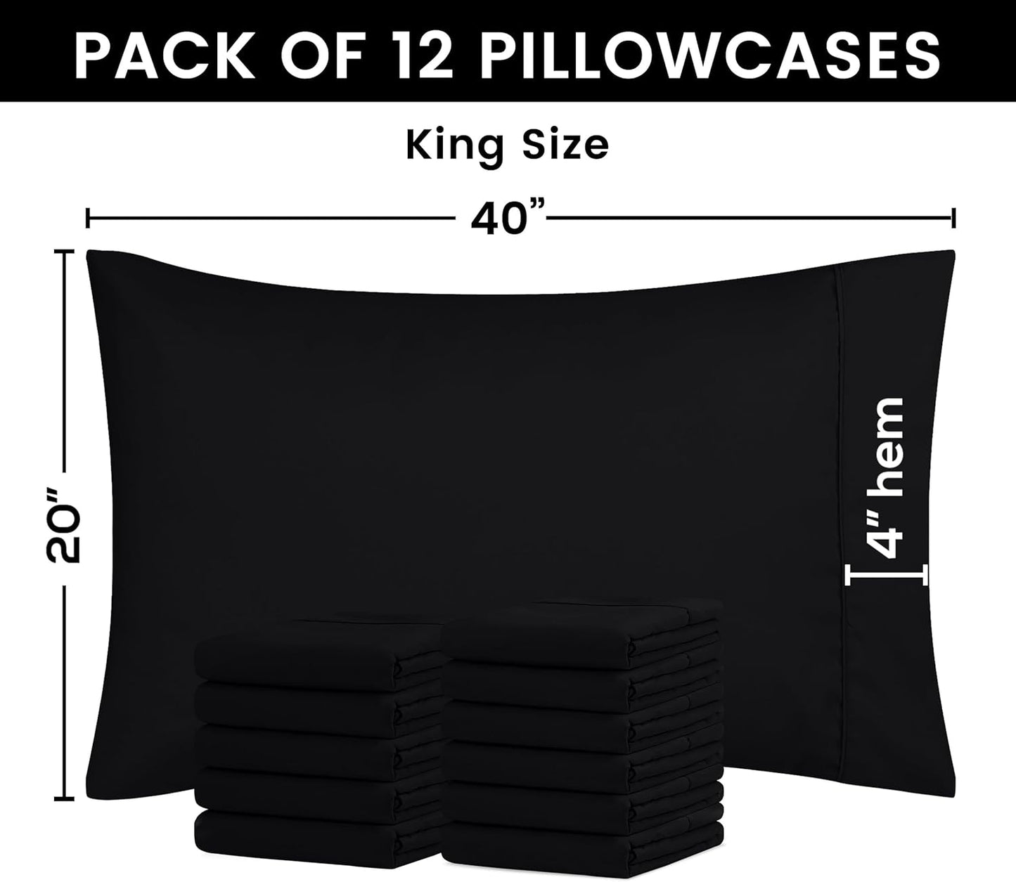 Utopia Bedding King Pillow Cases - 12 Pack Soft Brushed Microfiber - Fade Resistant 20 X 40 Inches | Black