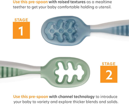 NumNum Baby Bowl & GOOtensils Spoons - Suction Bowls for 4+ Months, Non-Slip, BPA-Free Silicone (Green/Blue)