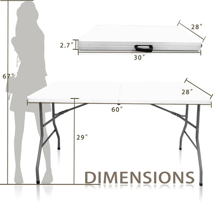 Skiennix 5 FT Plastic Folding Table - Portable Dining & Picnic Table for Small Spaces | Indoor/Outdoor Use