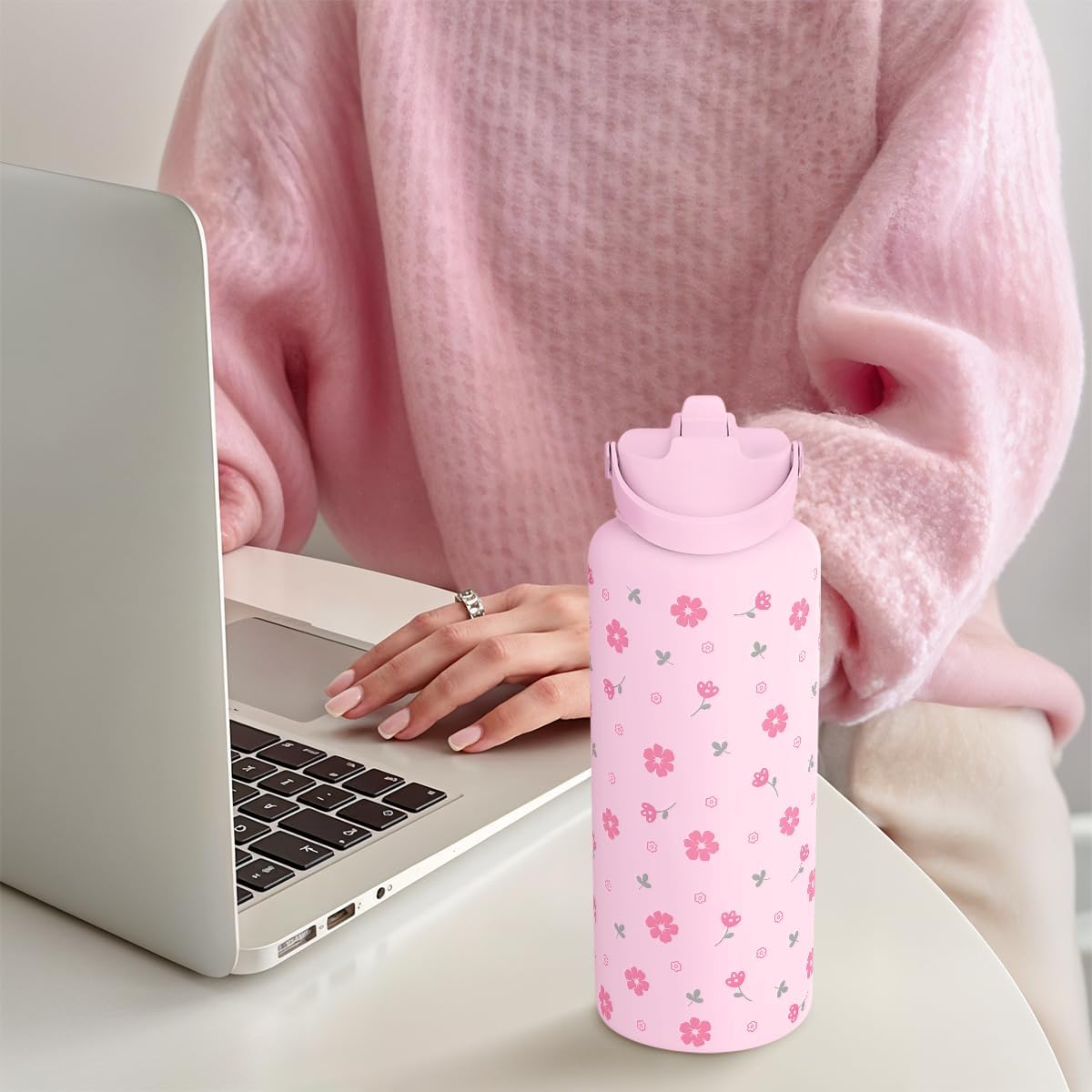 Skiennix 32oz Stainless Steel Floral Water Bottle - Insulated Design for Women & Girls | Perfect Gift Idea