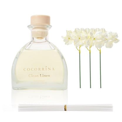 COCORRÍNA Reed Diffuser - 8.5 Oz Clean Linen Reed Diffuser with 8 Sticks for Home Bathroom Shelf Decor (Simple Luxe Collection)