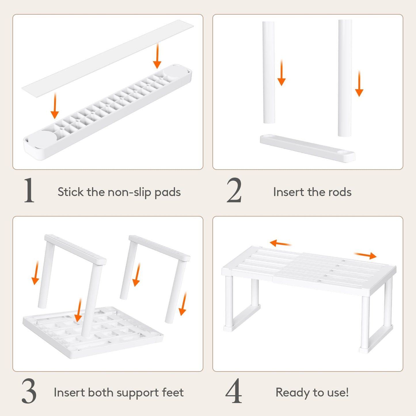 Lifewit Cabinet Shelf Organizer, Expandable Countertop Kitchen Shelves, Plastic Shelf Riser for Pantry Kitchen Storage and Spice Rack, Set of 3, White