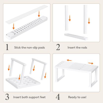 Lifewit Cabinet Shelf Organizer, Expandable Countertop Kitchen Shelves, Plastic Shelf Riser for Pantry Kitchen Storage and Spice Rack, Set of 3, White