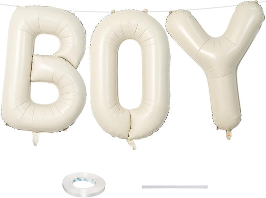 Skiennix 40-Inch Beige Boy Balloons - Large Cream White Sand Alphabet Letters for Birthday & Gender Reveal Decor